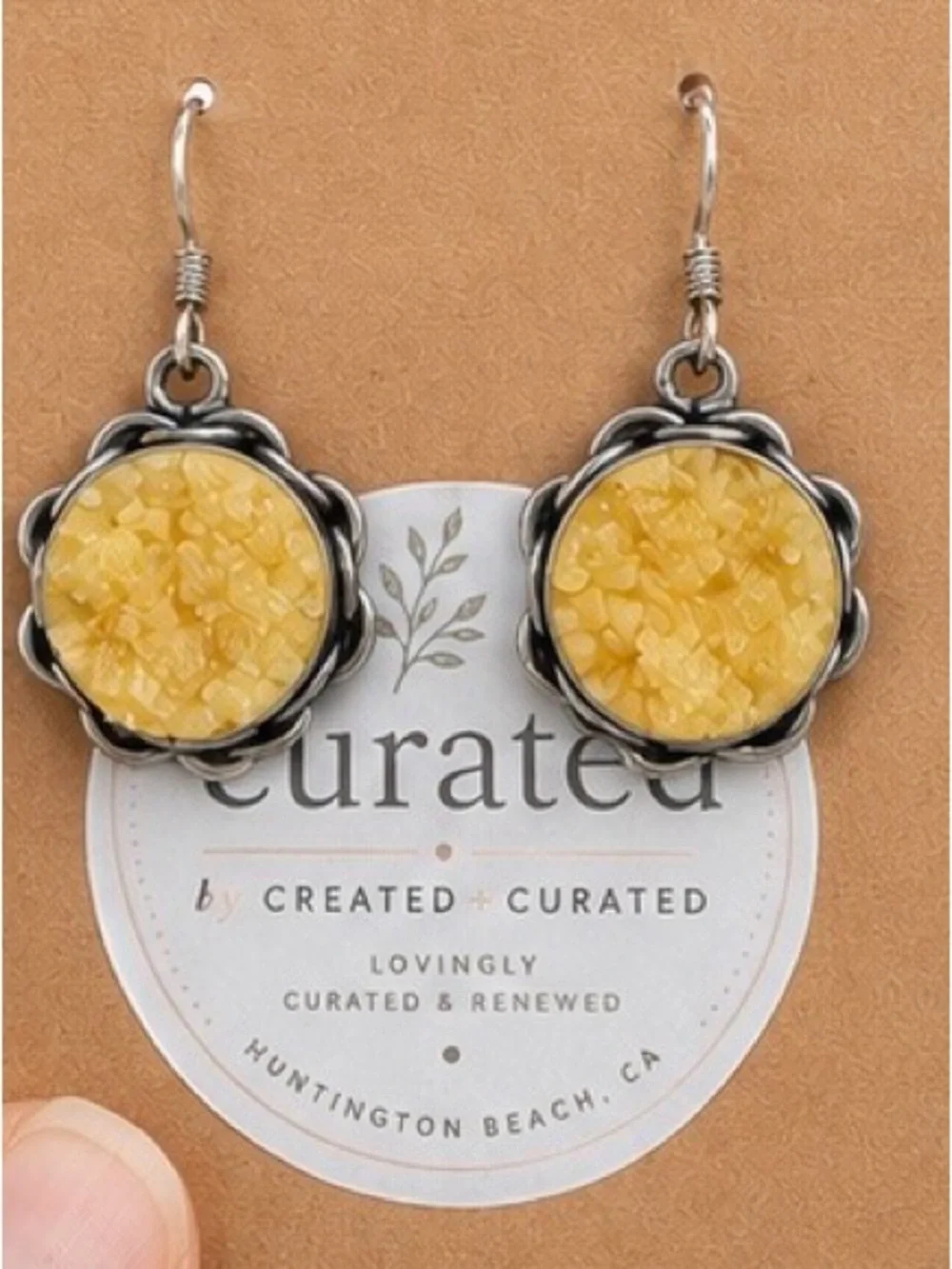 Yellow Druzy Flower Drop Earrings | Artisan Statement Jewelry